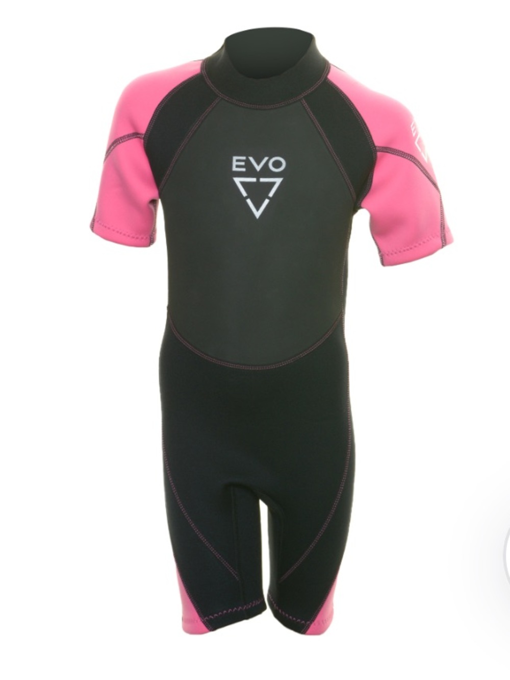 EVO Kid's Shorty 2mm Wetsuit pink & black colorway w/durable flatlock stitching